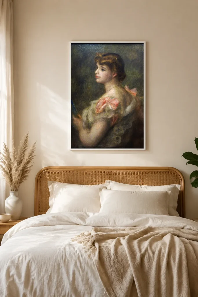 Framed print of Portrait of Madame Valentine Fray hanging on a wall in a furnished room