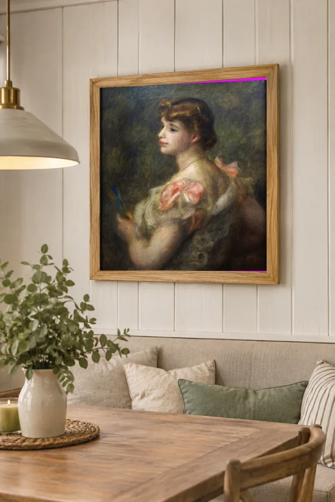 Framed print of Portrait of Madame Valentine Fray hanging on a wall in a furnished room