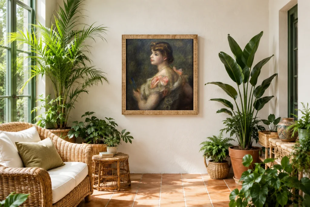 Framed print of Portrait of Madame Valentine Fray hanging on a wall in a furnished room