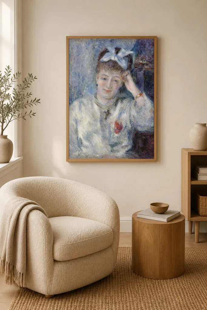 Framed print of Portrait of Mademoiselle Marie Murer (Portrait de Mademoiselle Marie Murer) hanging on a wall in a furnished room