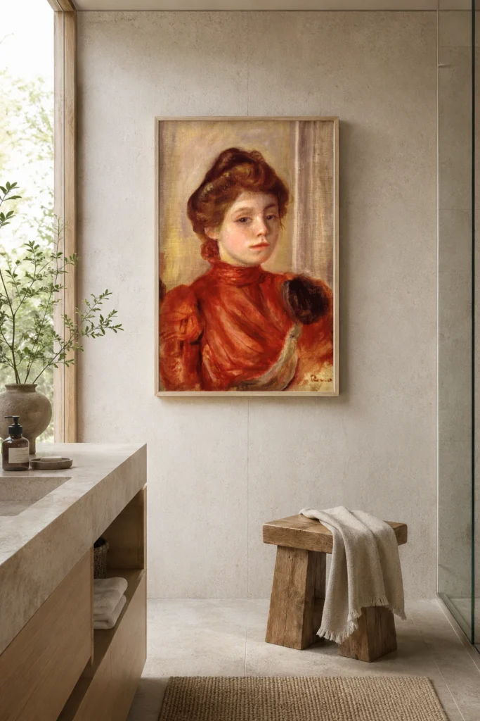 Framed print of Portrait of Mlle Lerolle hanging on a wall in a furnished room