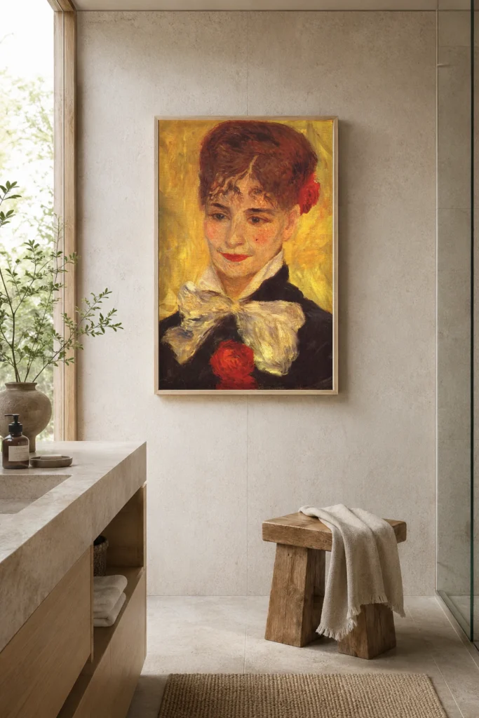 Framed print of Portrait of Mme. Iscovesco hanging on a wall in a furnished room
