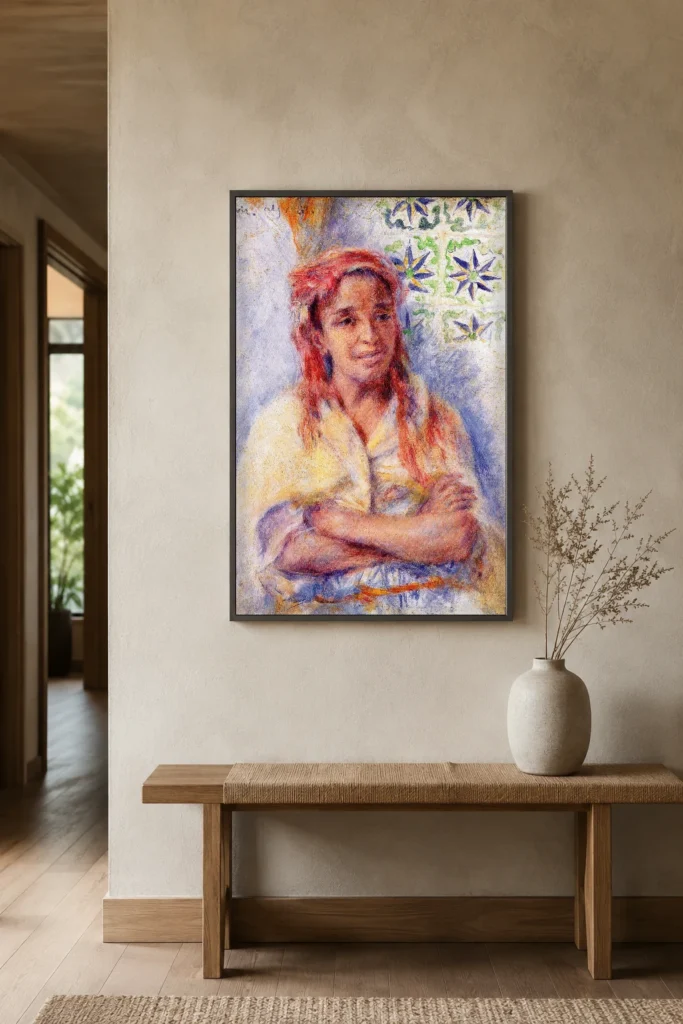 Framed print of Portrait of Old Arab Woman hanging on a wall in a furnished room