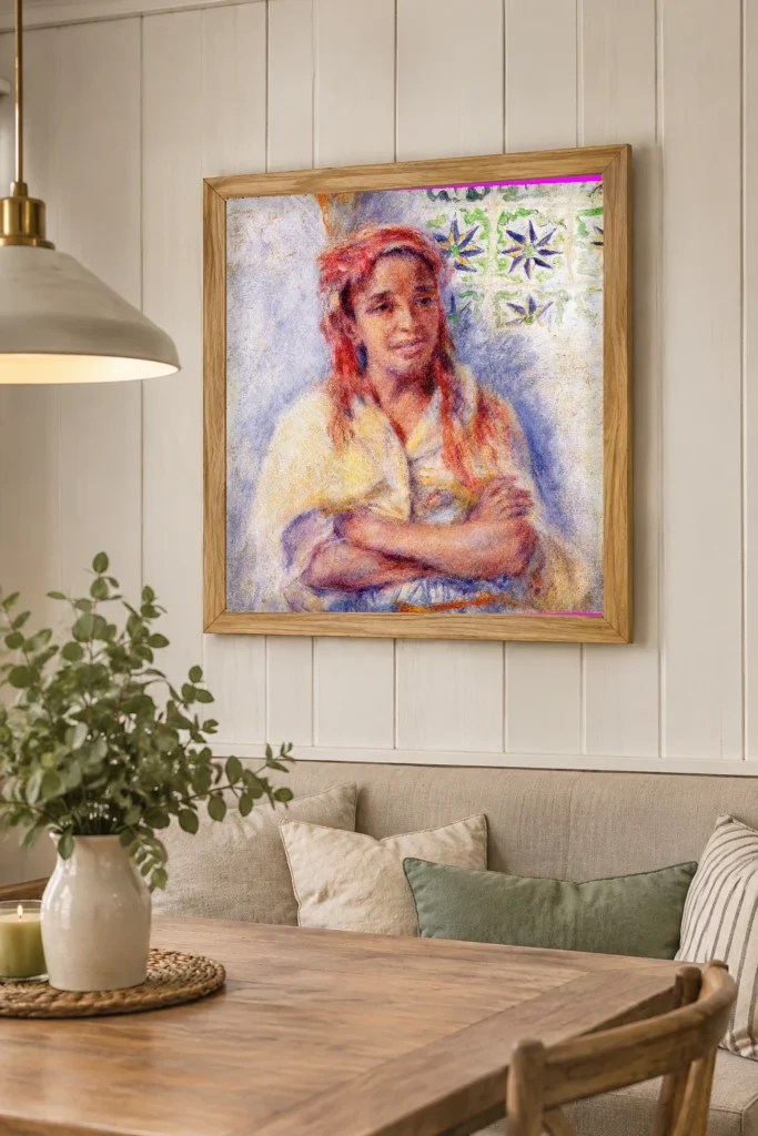 Framed print of Portrait of Old Arab Woman hanging on a wall in a furnished room