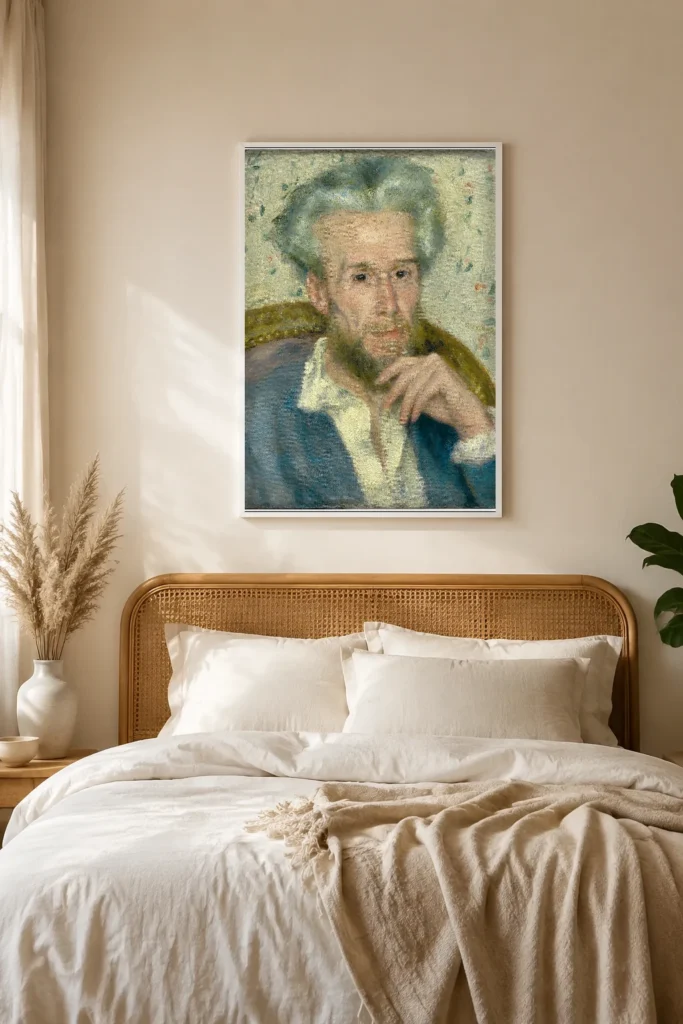 Framed print of Portrait of Victor Chocquet hanging on a wall in a furnished room