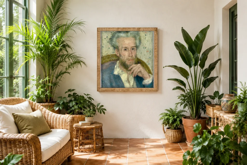 Framed print of Portrait of Victor Chocquet hanging on a wall in a furnished room