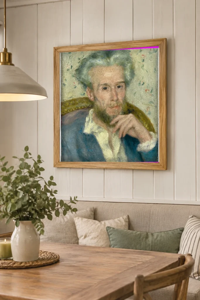 Framed print of Portrait of Victor Chocquet hanging on a wall in a furnished room