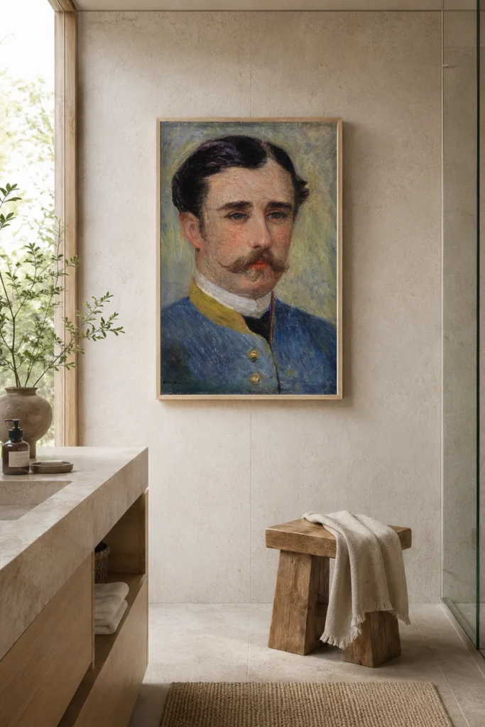 Framed print of Portrait of a Man (Monsieur Charpentier) hanging on a wall in a furnished room