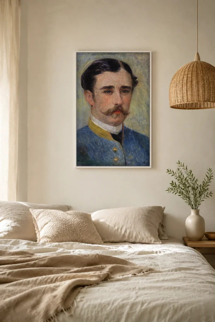 Framed print of Portrait of a Man (Monsieur Charpentier) hanging on a wall in a furnished room
