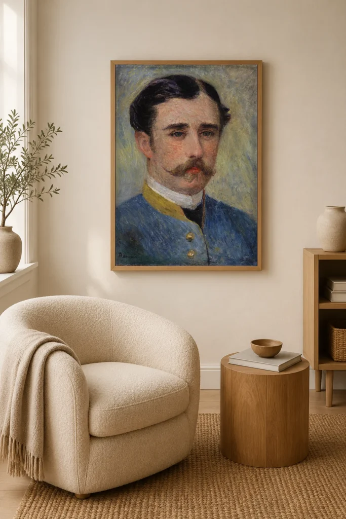 Framed print of Portrait of a Man (Monsieur Charpentier) hanging on a wall in a furnished room