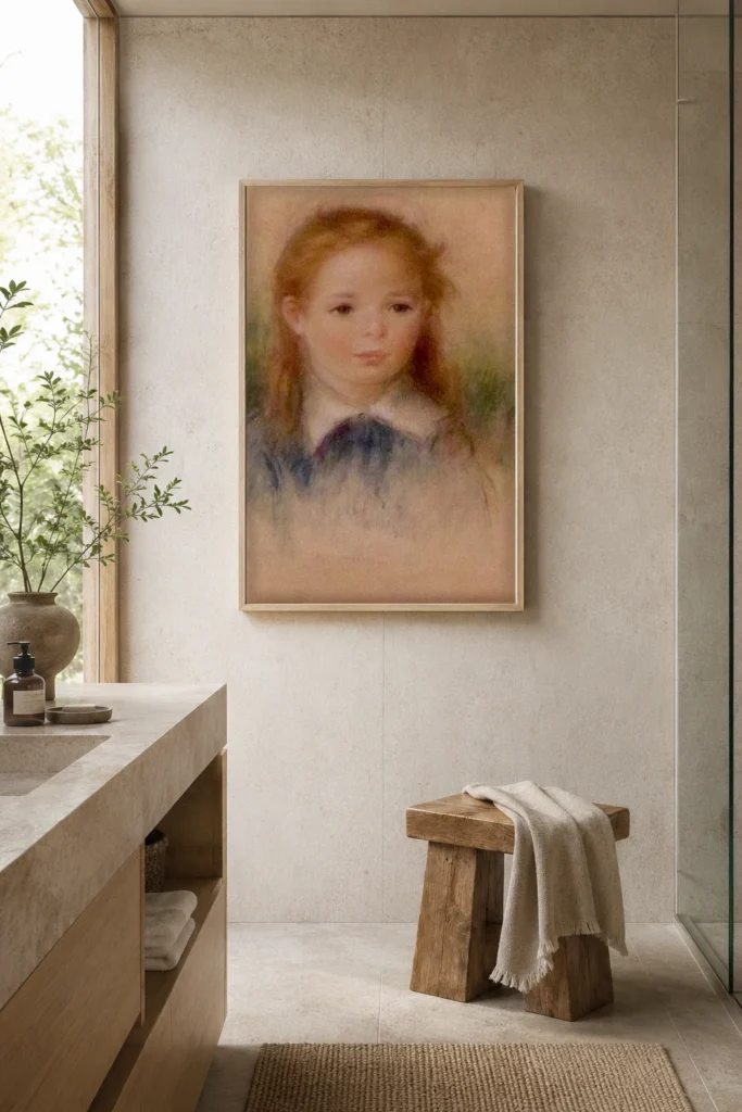 Framed print of Portrait of a girl hanging on a wall in a furnished room