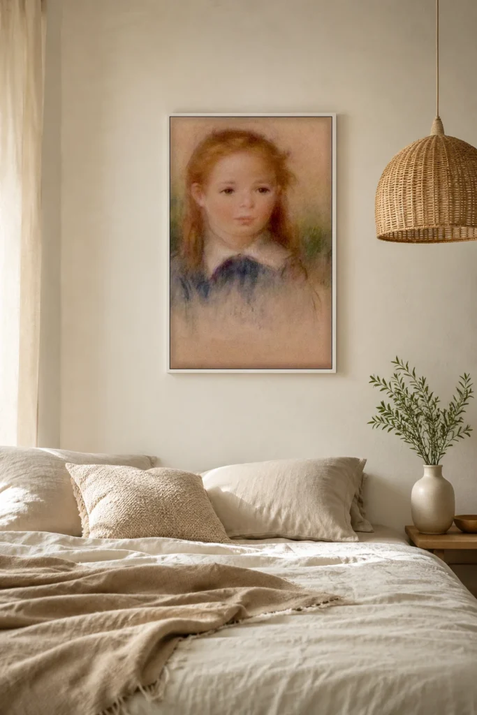 Framed print of Portrait of a girl hanging on a wall in a furnished room