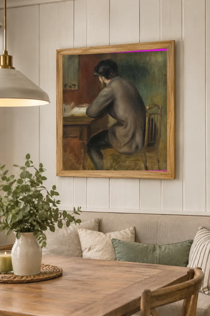 Framed print of Portrait posthume de Frédéric Bazille hanging on a wall in a furnished room