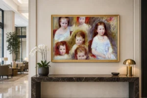 Framed print of Portraits of Marie-Sophie Chocquet hanging on a wall in a furnished room