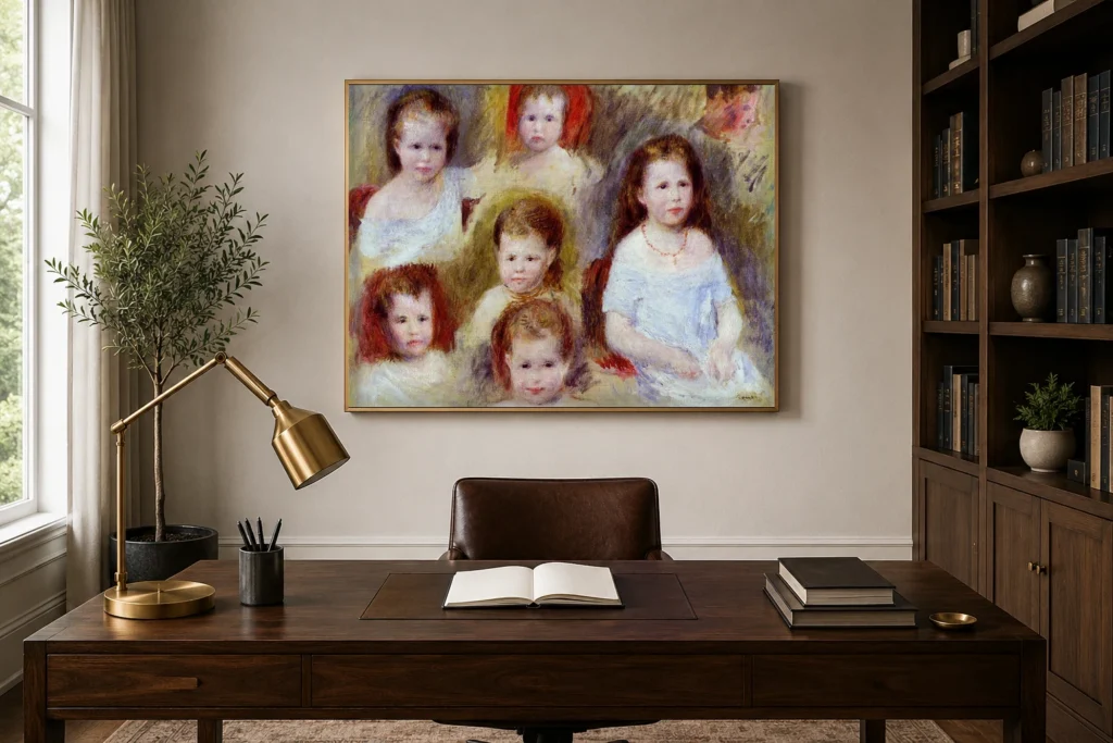Framed print of Portraits of Marie-Sophie Chocquet hanging on a wall in a furnished room