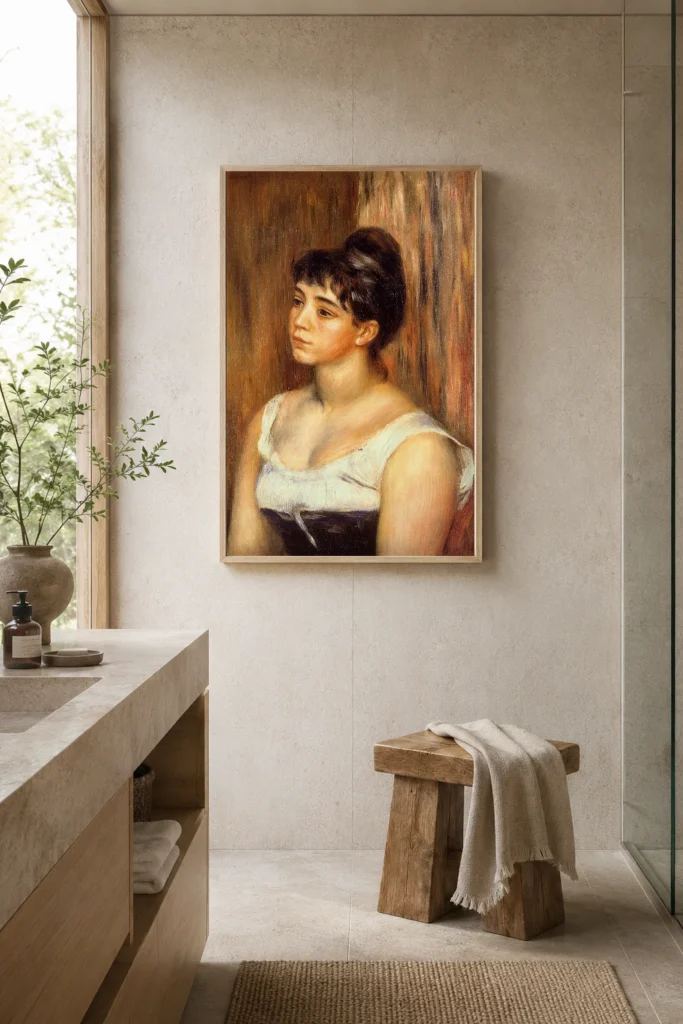 Framed print of Porträt der Suzanne Valadon hanging on a wall in a furnished room