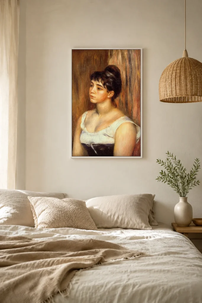 Framed print of Porträt der Suzanne Valadon hanging on a wall in a furnished room