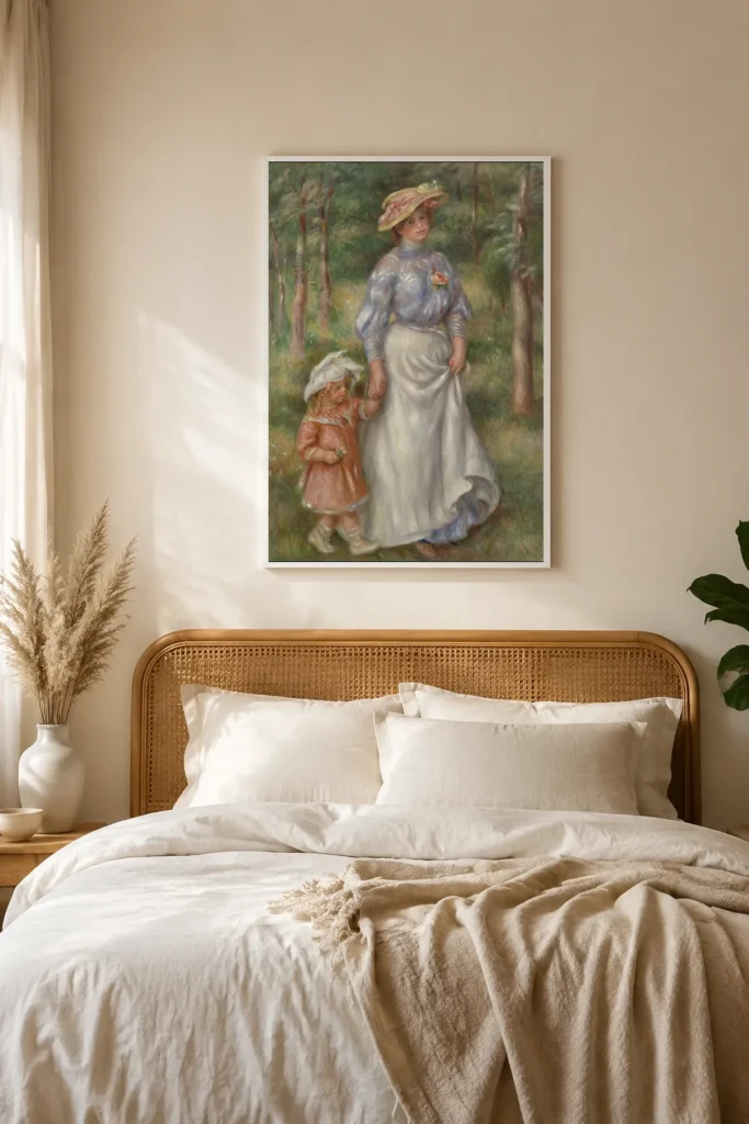 Framed print of Promenade hanging on a wall in a furnished room