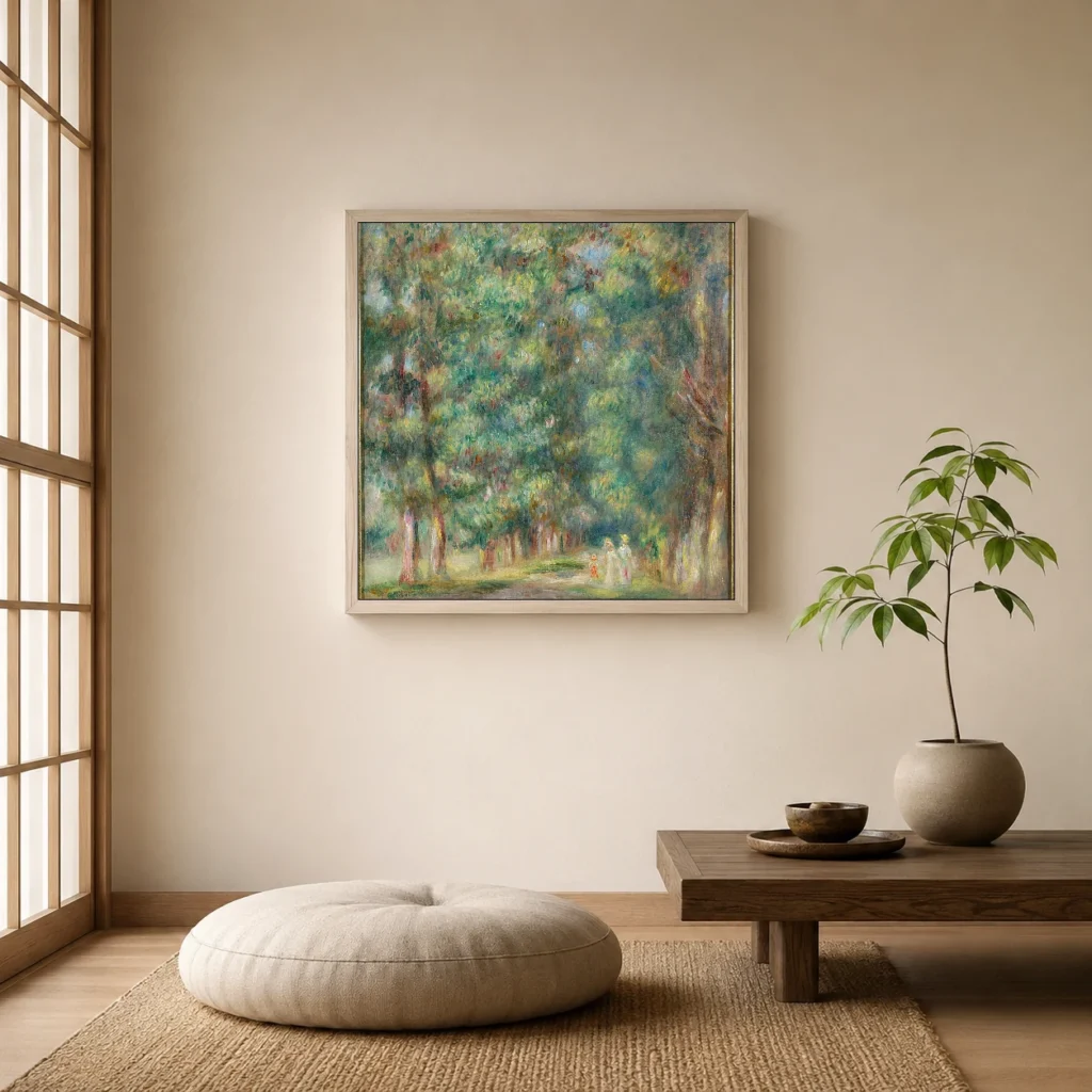 Framed print of Promenade Undergrowth hanging on a wall in a furnished room