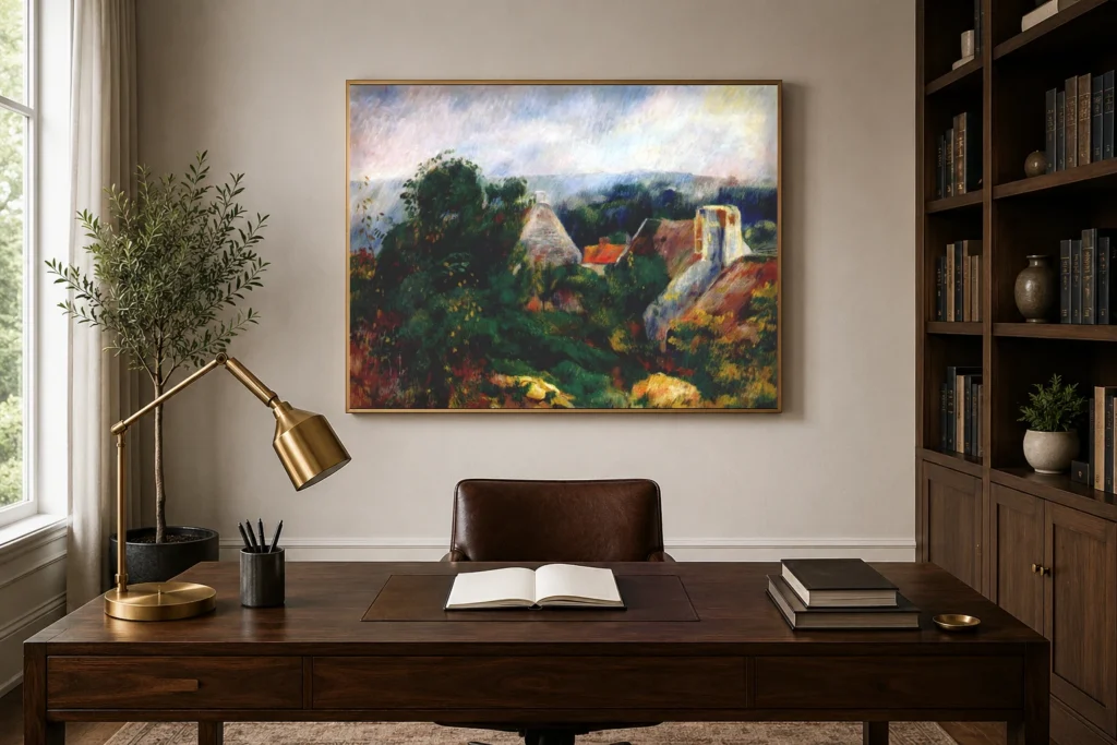 Framed print of Roche-Goyon hanging on a wall in a furnished room