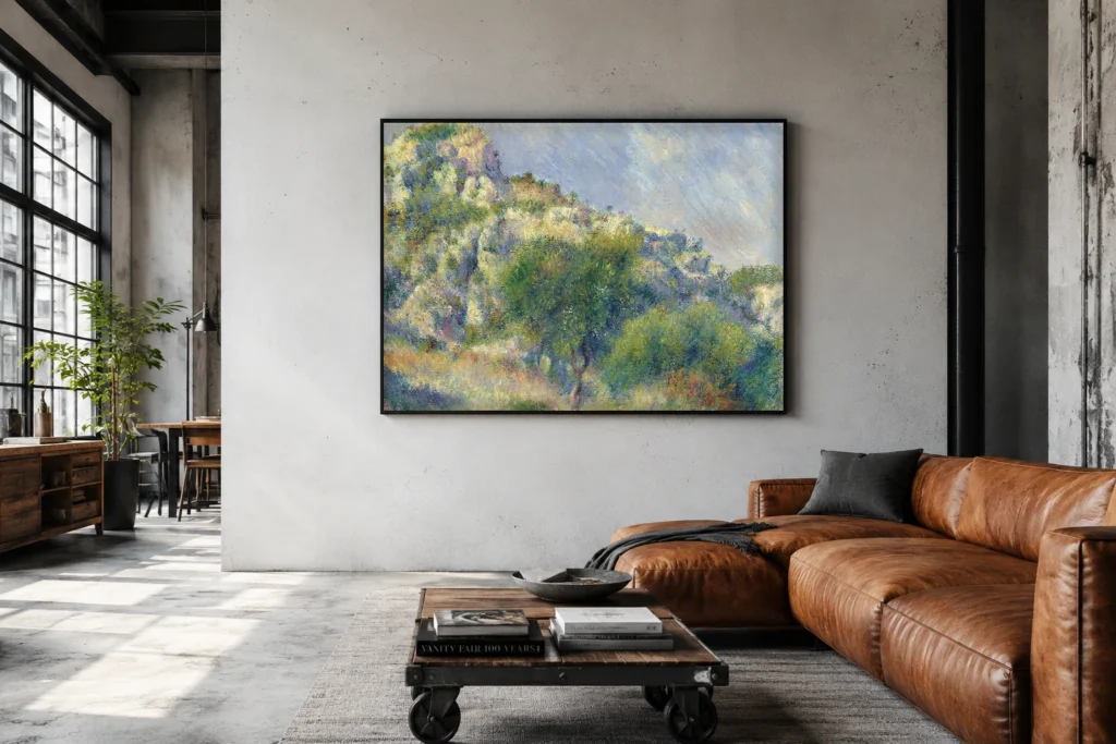 Framed print of Rocks at L’Estaque hanging on a wall in a furnished room