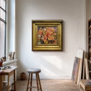 Framed print of Roses hanging on a wall in a furnished room