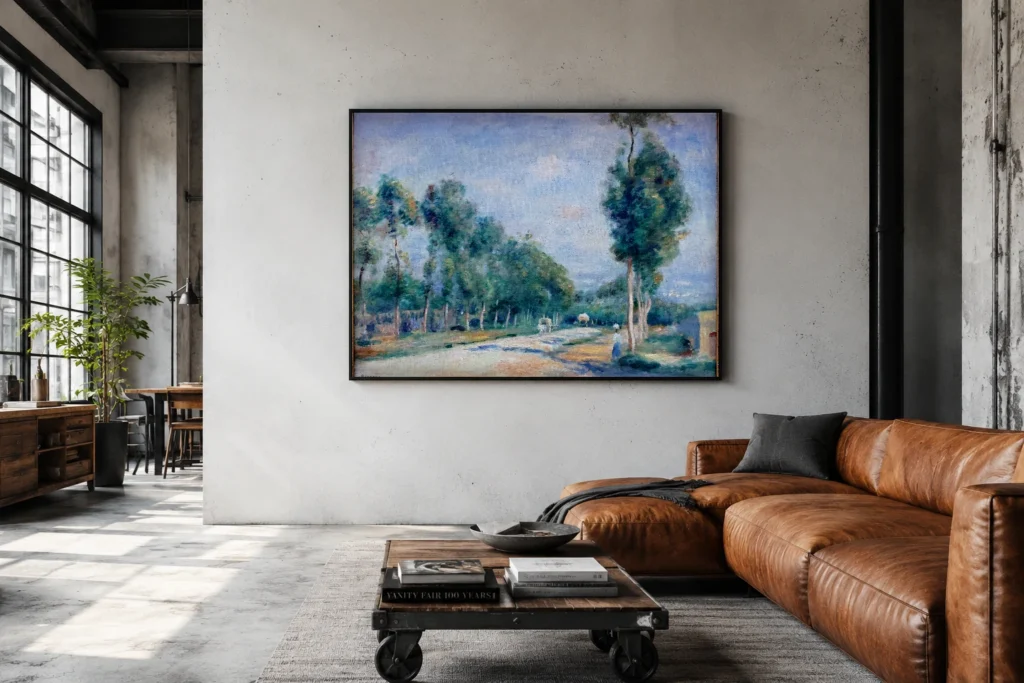 Framed print of Road from Versailles to Louveciennes hanging on a wall in a furnished room
