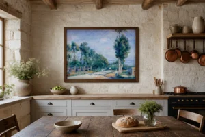 Framed print of Road from Versailles to Louveciennes hanging on a wall in a furnished room