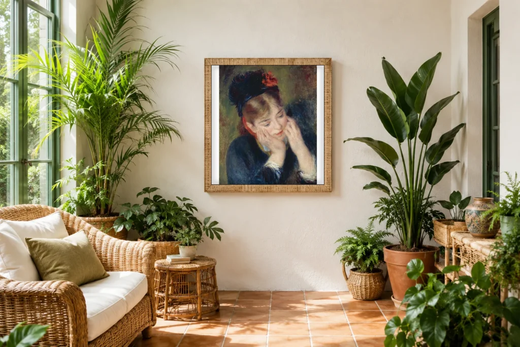 Framed print of Reflection hanging on a wall in a furnished room
