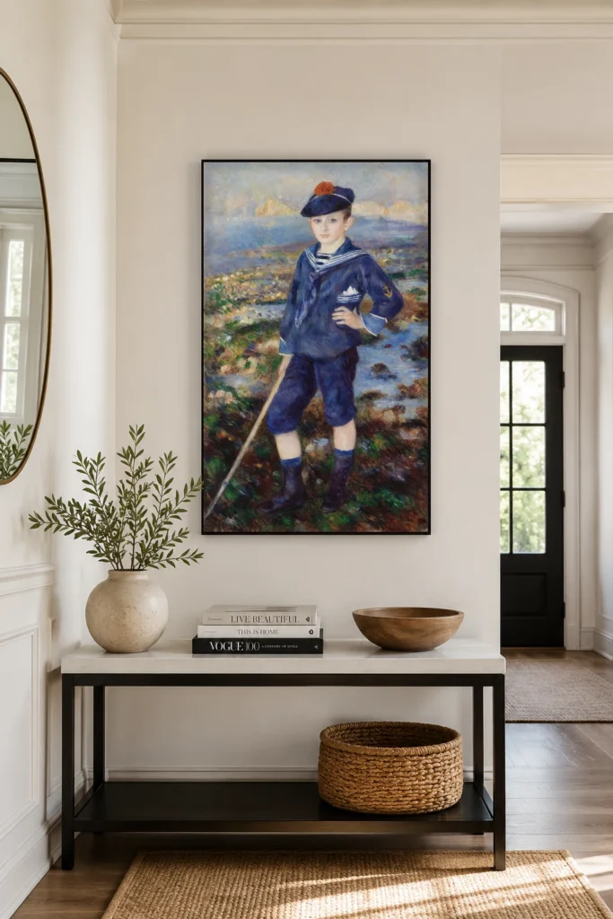 Framed print of Sailor Boy (Portrait of Robert Nunès) hanging on a wall in a furnished room
