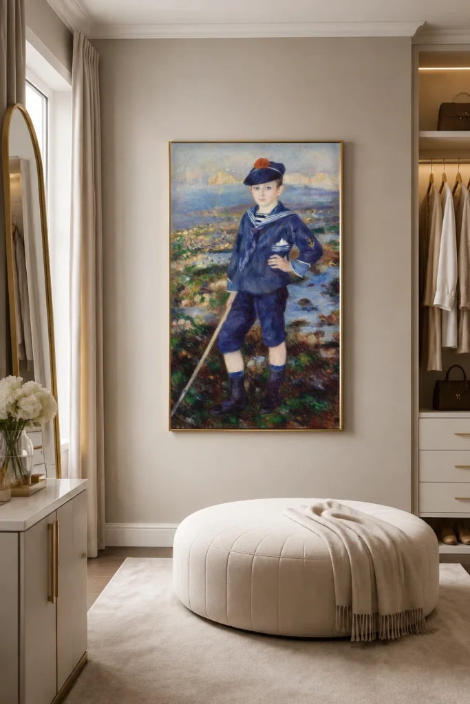 Framed print of Sailor Boy (Portrait of Robert Nunès) hanging on a wall in a furnished room