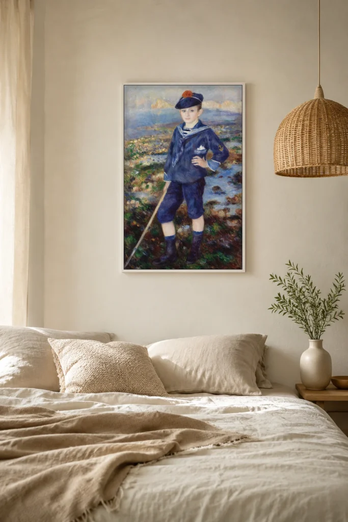 Framed print of Sailor Boy (Portrait of Robert Nunès) hanging on a wall in a furnished room