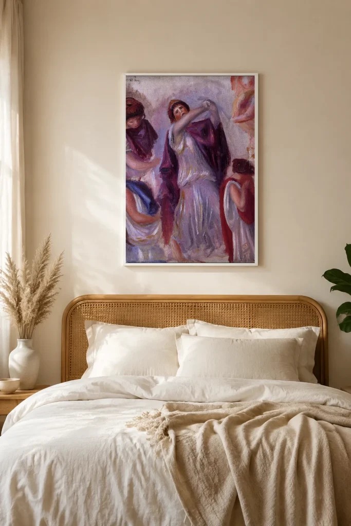 Framed print of Antique Scene, Women in Peplums hanging on a wall in a furnished room