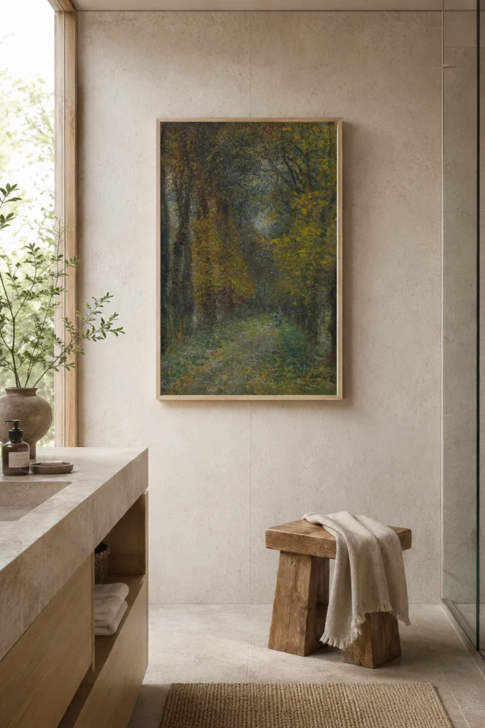 Framed print of Shaded Path hanging on a wall in a furnished room