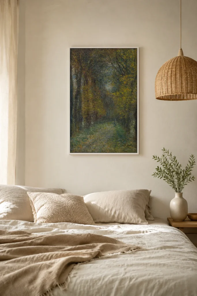 Framed print of Shaded Path hanging on a wall in a furnished room