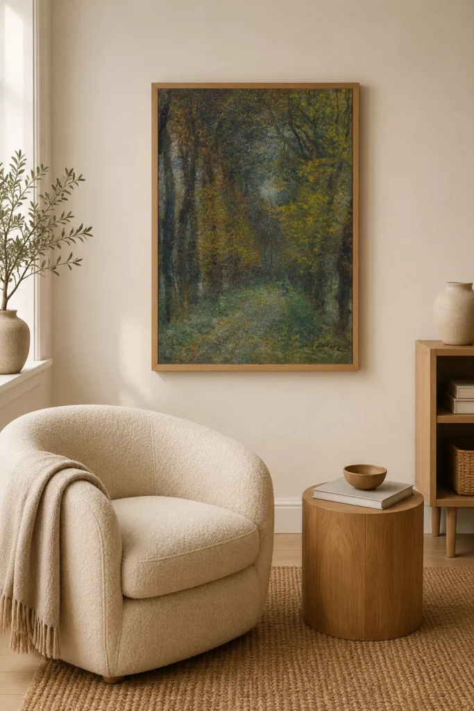 Framed print of Shaded Path hanging on a wall in a furnished room
