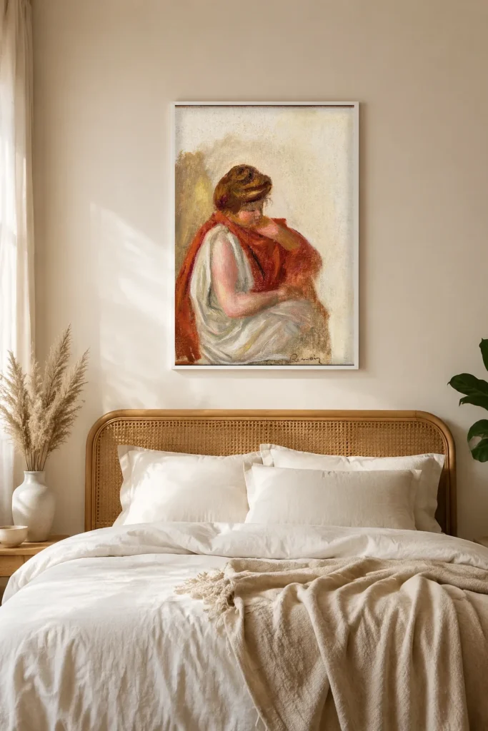 Framed print of Sketch for Oedipus hanging on a wall in a furnished room
