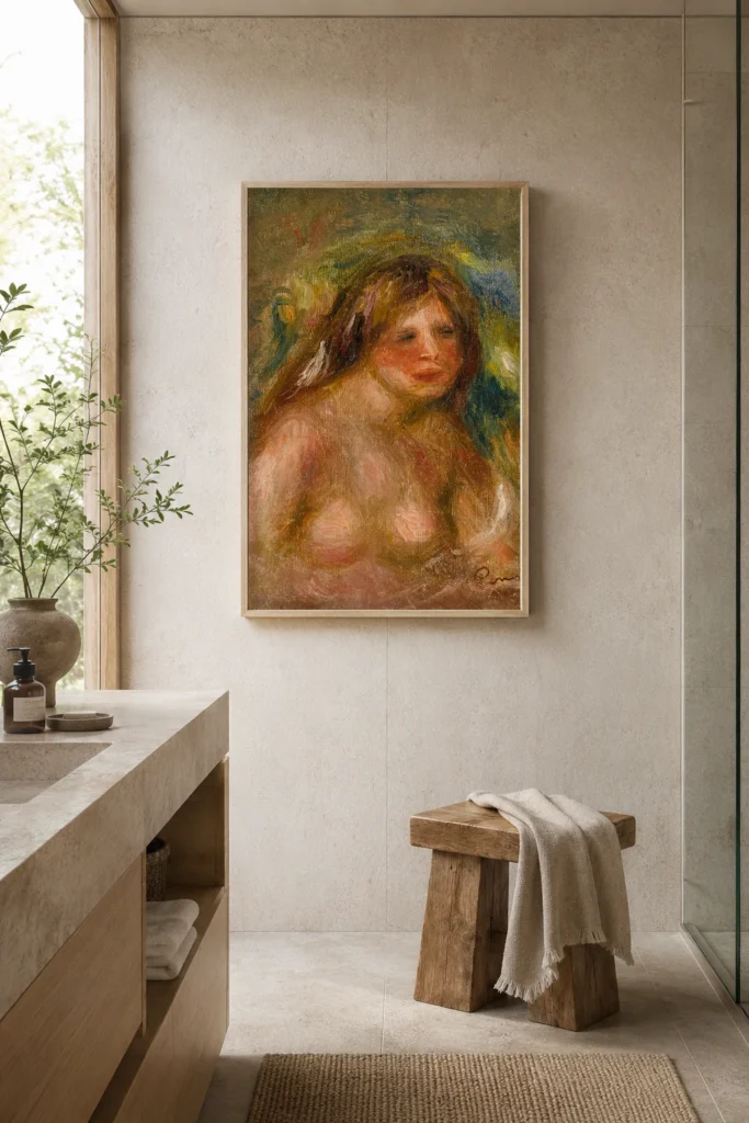 Framed print of Sketch of a Woman hanging on a wall in a furnished room