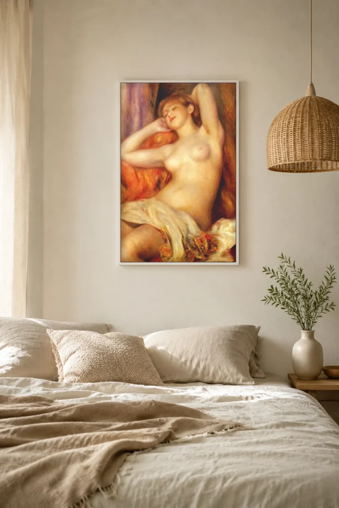 Framed print of Sleeping woman hanging on a wall in a furnished room