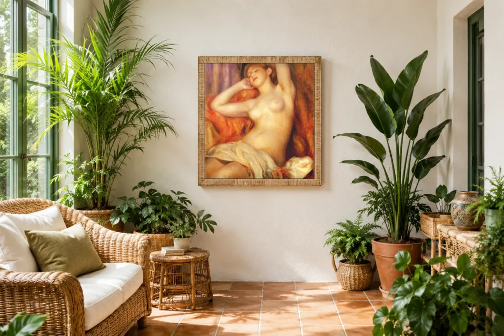 Framed print of Sleeping woman hanging on a wall in a furnished room