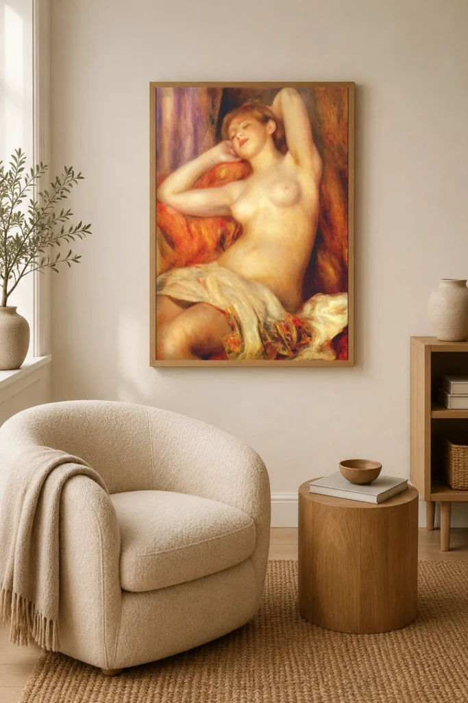 Framed print of Sleeping woman hanging on a wall in a furnished room