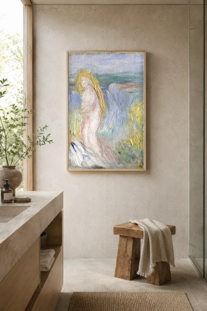 Framed print of Small Study for a Nude hanging on a wall in a furnished room