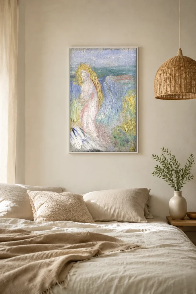 Framed print of Small Study for a Nude hanging on a wall in a furnished room