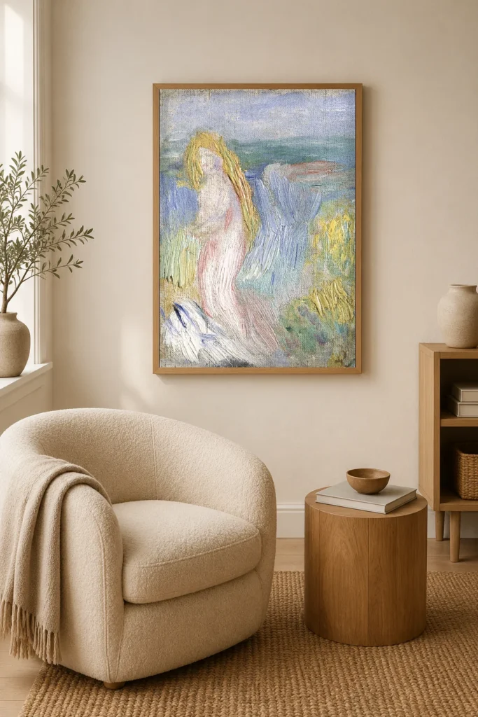 Framed print of Small Study for a Nude hanging on a wall in a furnished room
