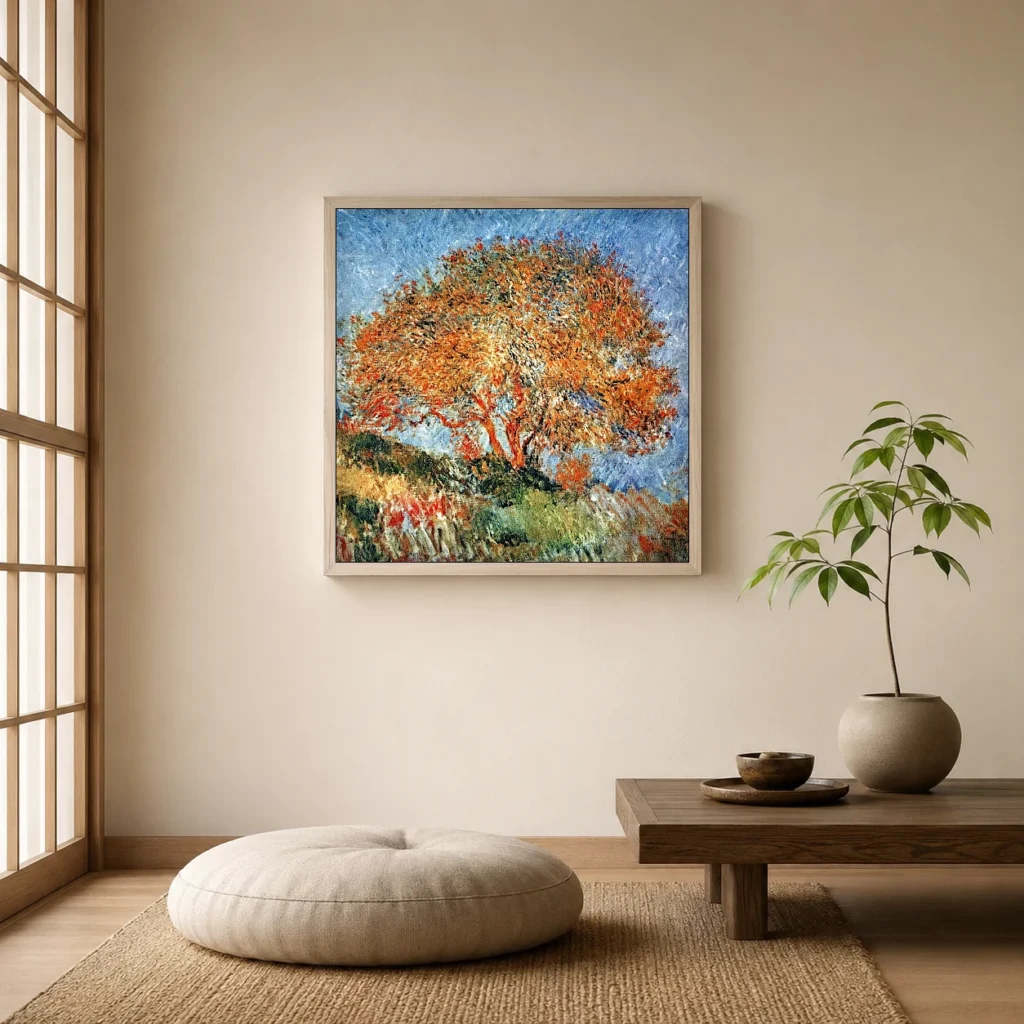 Framed print of Memory of Algiers hanging on a wall in a furnished room
