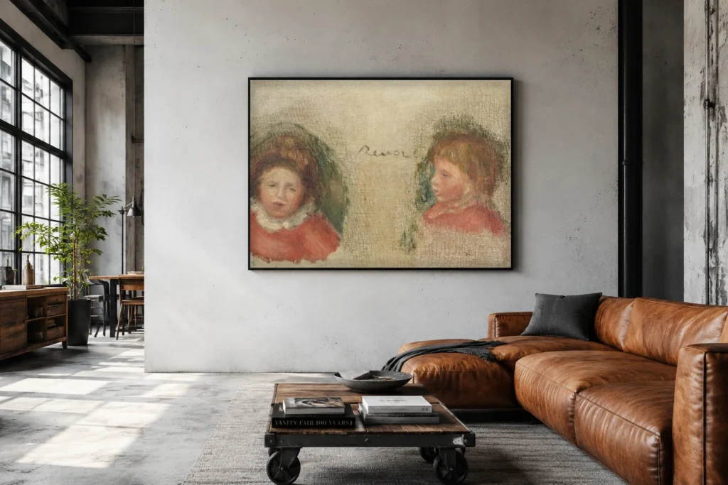 Framed print of Studies of Woman and Child hanging on a wall in a furnished room