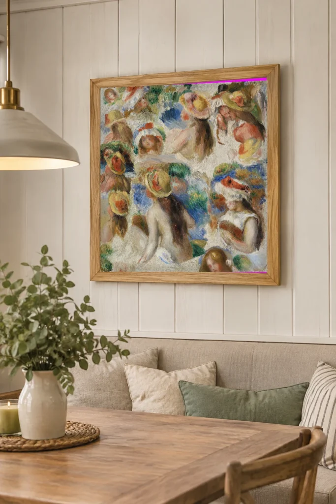 Framed print of Study of Heads (Étude de têtes) hanging on a wall in a furnished room