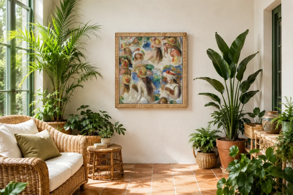 Framed print of Study of Heads (Étude de têtes) hanging on a wall in a furnished room
