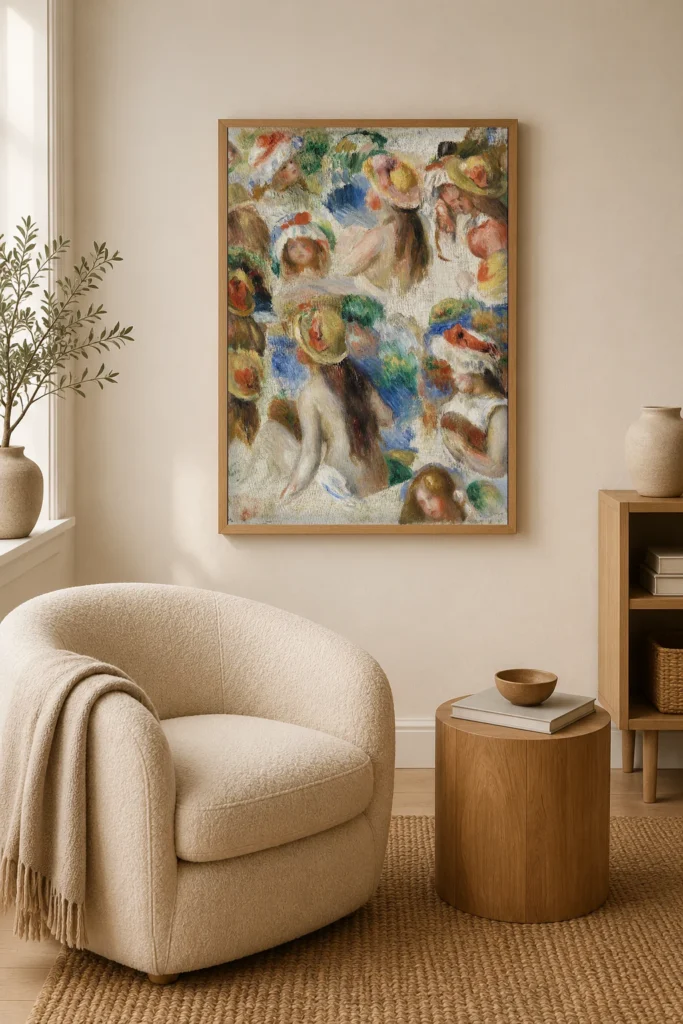 Framed print of Study of Heads (Étude de têtes) hanging on a wall in a furnished room