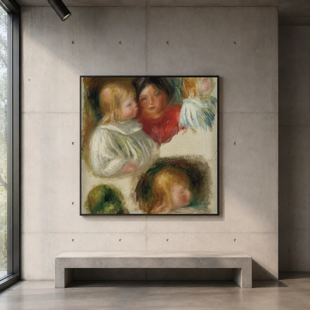 Framed print of Study of children and young woman hanging on a wall in a furnished room